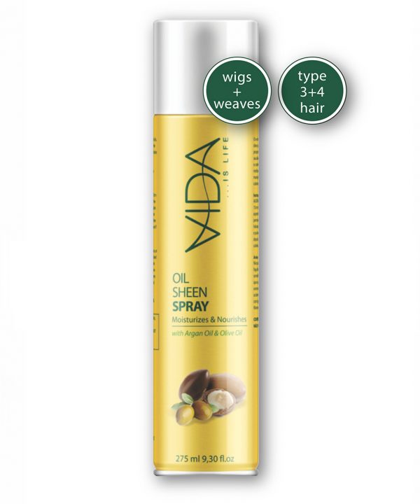 Vida Oil Sheen Spray Adds glossy shine and lightweight nourishment.