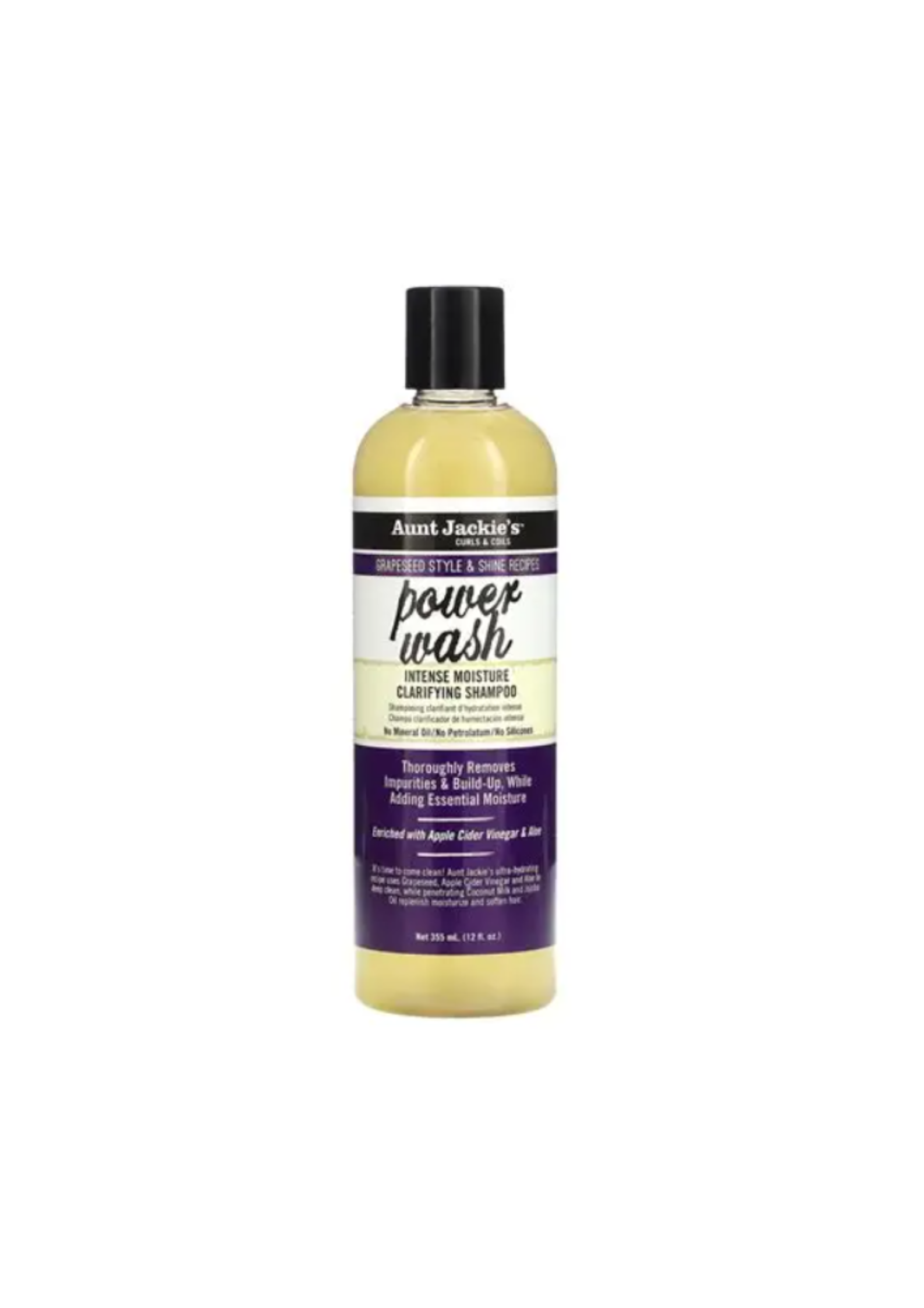 Aunt Jackie’s Power Wash Cleanses and refreshes hair while adding moisture and shine.